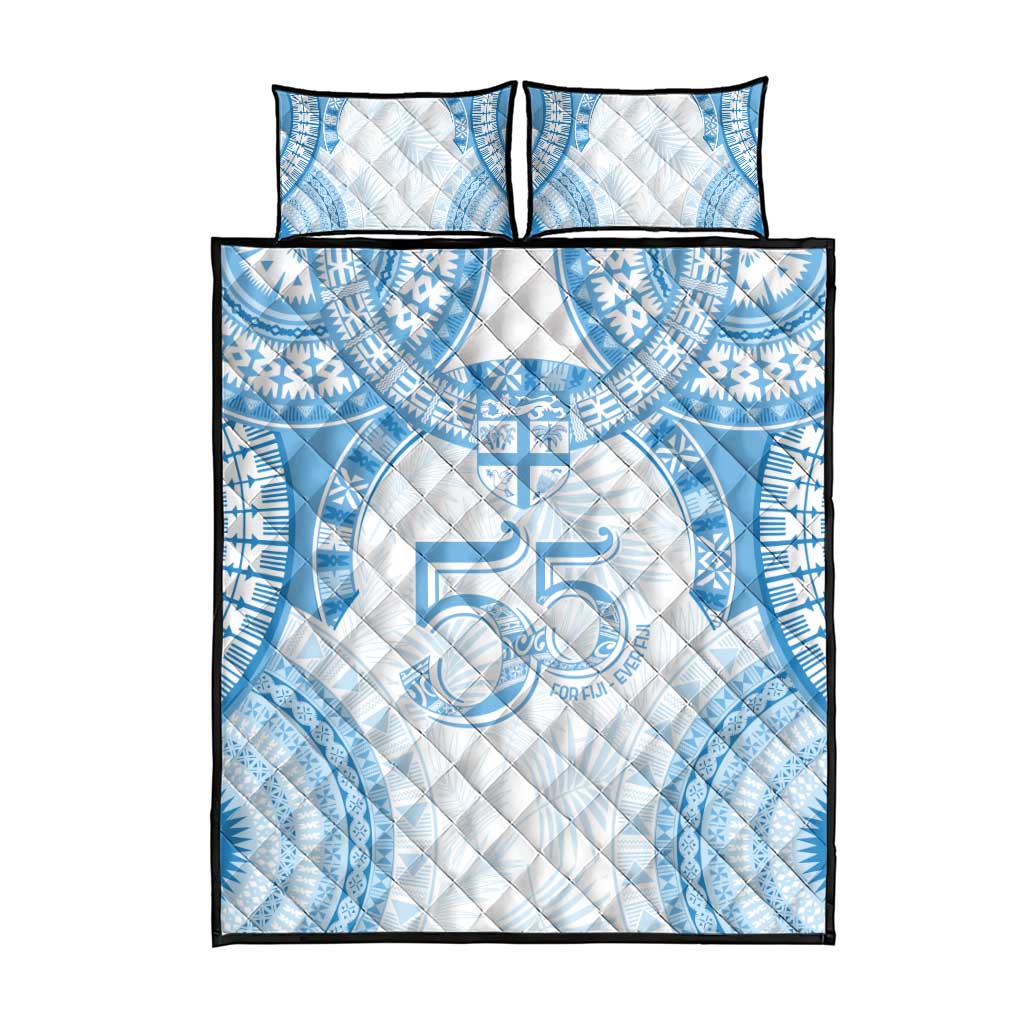 Bula Fiji Day 55th Anniversary Masi Tapa Quilt Bed Set Emerald Jubilee - Turquoise - Polynesian Pride