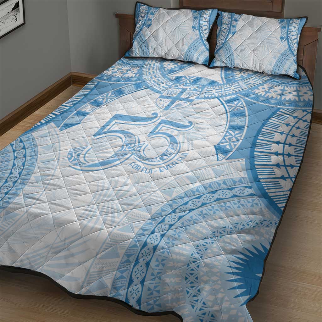 Bula Fiji Day 55th Anniversary Masi Tapa Quilt Bed Set Emerald Jubilee - Turquoise - Polynesian Pride
