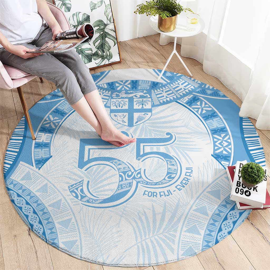 Bula Fiji Day 55th Anniversary Masi Tapa Round Carpet Emerald Jubilee - Turquoise - Polynesian Pride