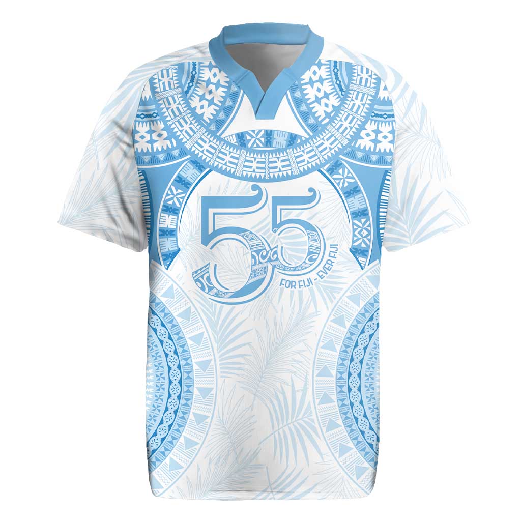 Bula Fiji Day 55th Anniversary Masi Tapa Rugby Jersey Emerald Jubilee - Turquoise - Polynesian Pride