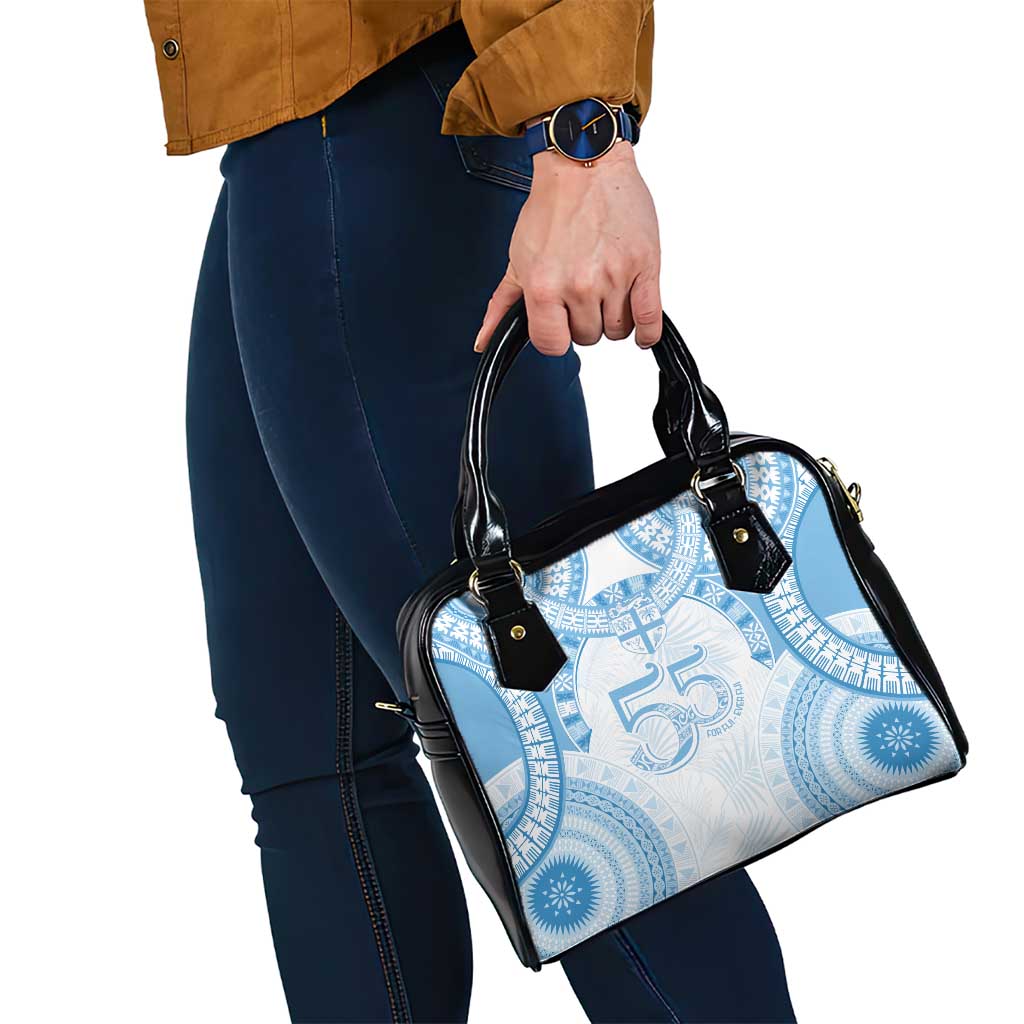 Bula Fiji Day 55th Anniversary Masi Tapa Shoulder Handbag Emerald Jubilee - Turquoise - Polynesian Pride