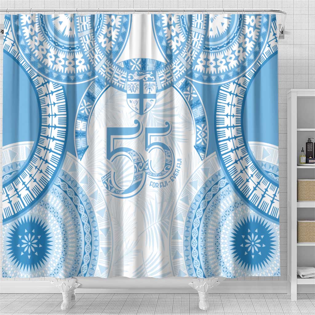 Bula Fiji Day 55th Anniversary Masi Tapa Shower Curtain Emerald Jubilee - Turquoise - Polynesian Pride