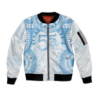 Bula Fiji Day 55th Anniversary Masi Tapa Sleeve Zip Bomber Jacket Emerald Jubilee - Turquoise - Polynesian Pride