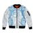 Bula Fiji Day 55th Anniversary Masi Tapa Sleeve Zip Bomber Jacket Emerald Jubilee - Turquoise - Polynesian Pride