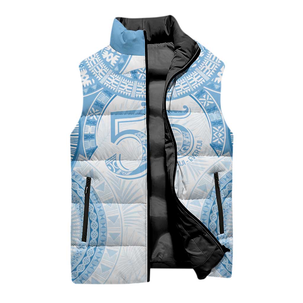 Bula Fiji Day 55th Anniversary Masi Tapa Sleeveless Puffer Jacket Emerald Jubilee - Turquoise - Polynesian Pride