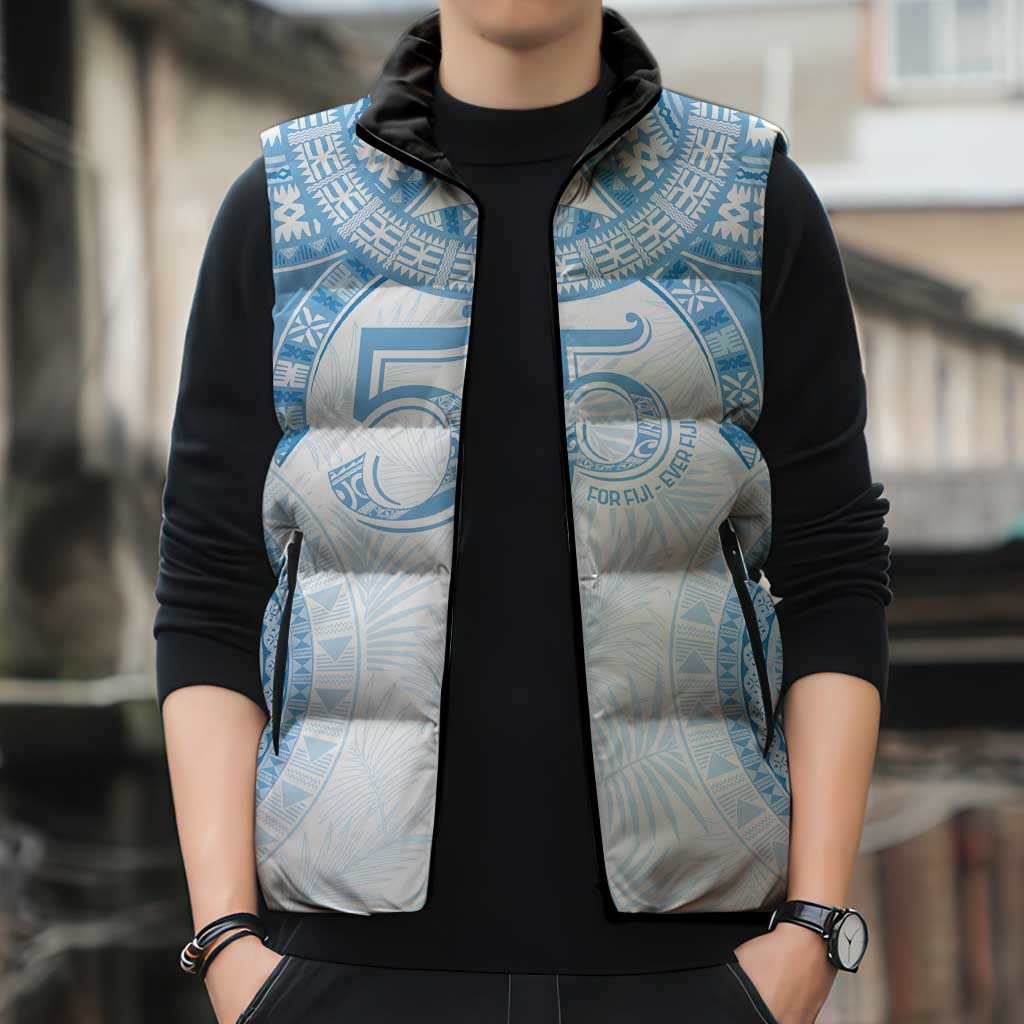 Bula Fiji Day 55th Anniversary Masi Tapa Sleeveless Puffer Jacket Emerald Jubilee - Turquoise - Polynesian Pride