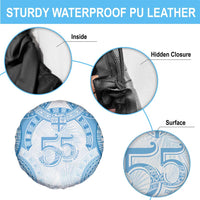 Bula Fiji Day 55th Anniversary Masi Tapa Spare Tire Cover Emerald Jubilee - Turquoise - Polynesian Pride