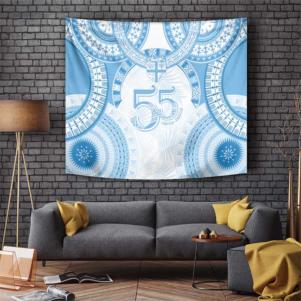 Bula Fiji Day 55th Anniversary Masi Tapa Tapestry Emerald Jubilee - Turquoise LT7 Turquoise - Polynesian Pride