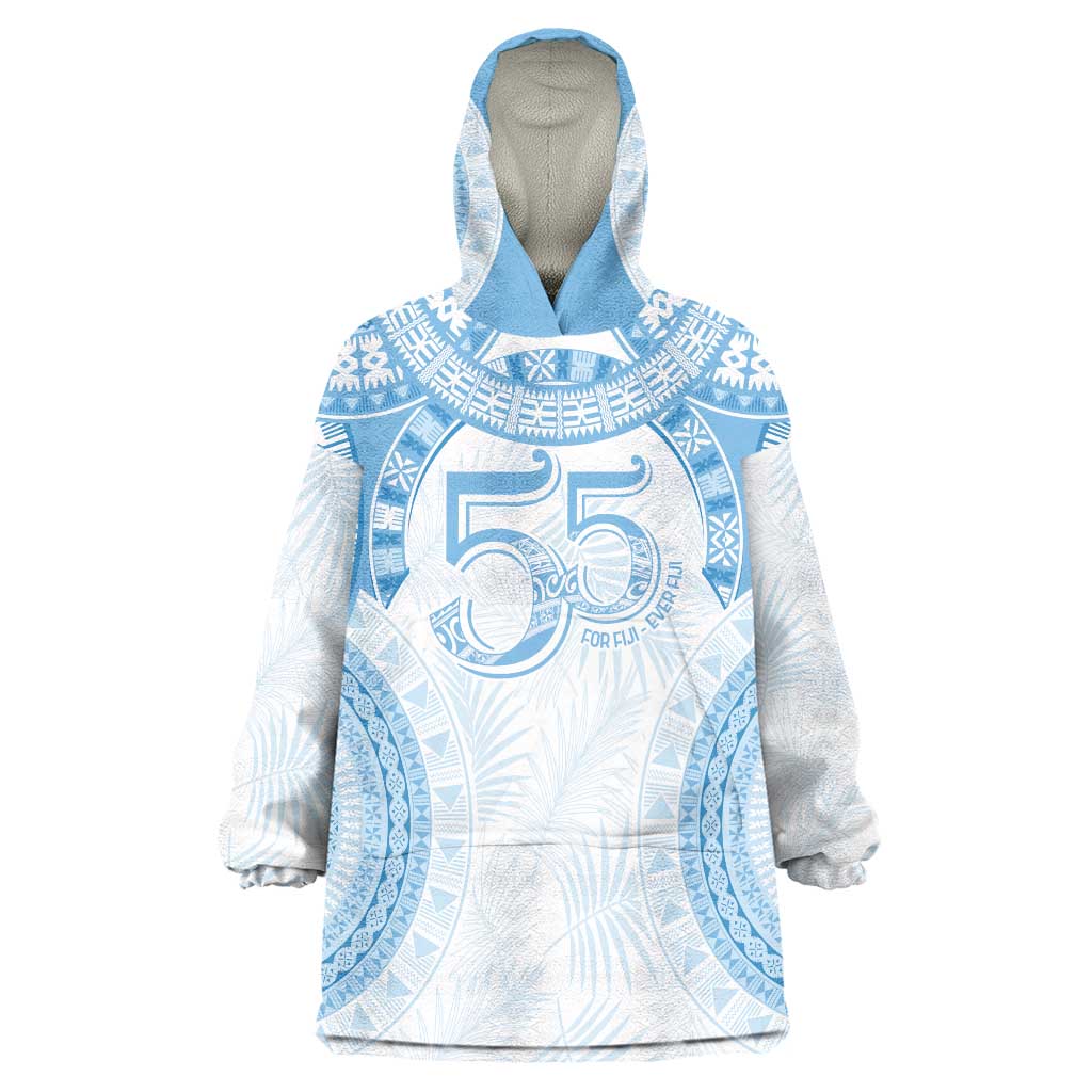 Bula Fiji Day 55th Anniversary Masi Tapa Wearable Blanket Hoodie Emerald Jubilee - Turquoise - Polynesian Pride