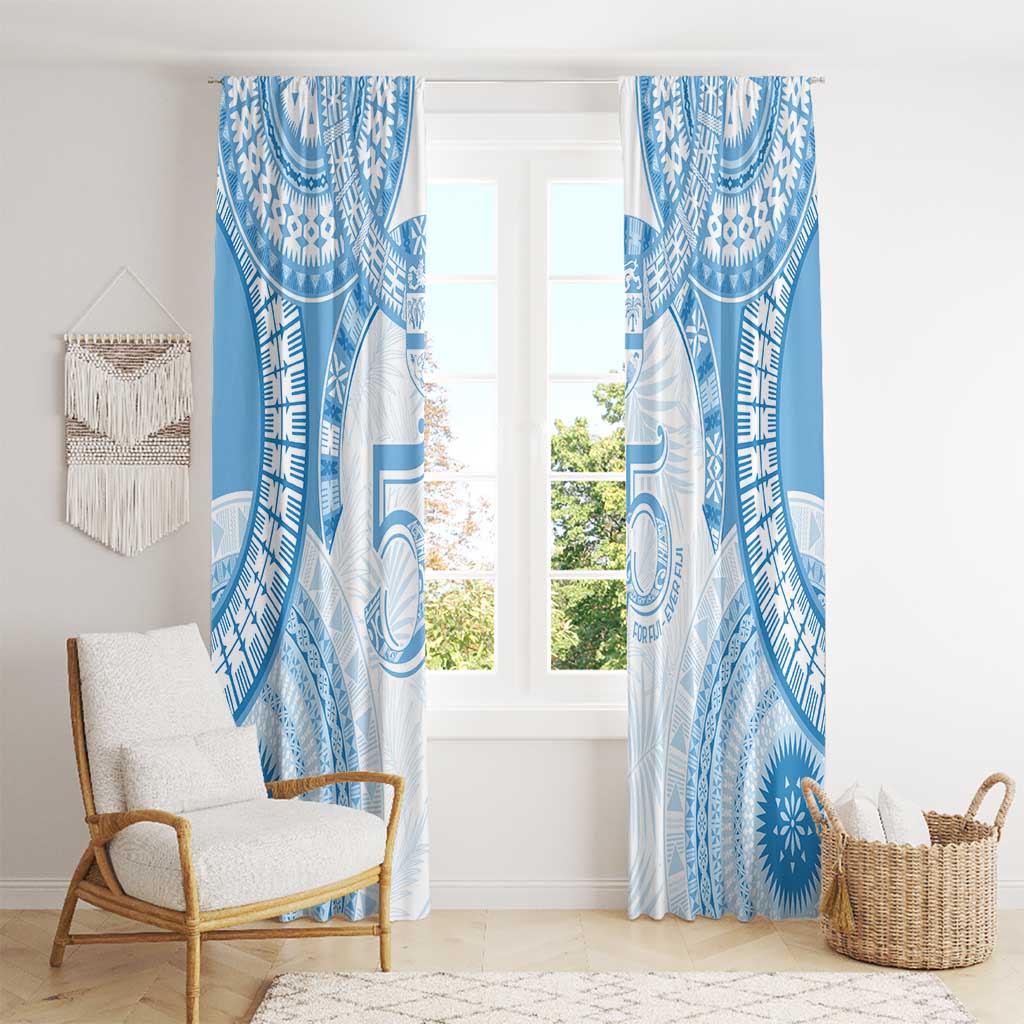 Bula Fiji Day 55th Anniversary Masi Tapa Window Curtain Emerald Jubilee - Turquoise - Polynesian Pride