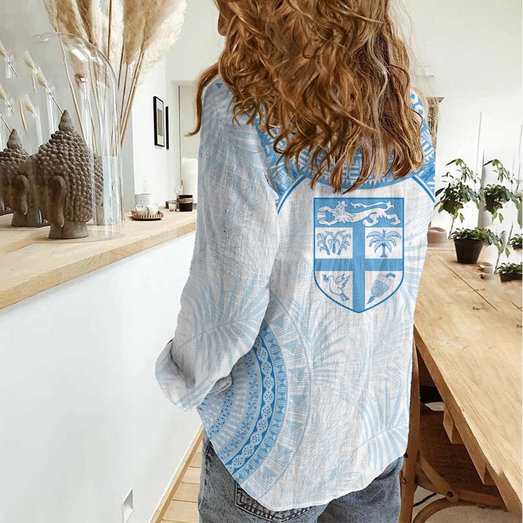 Bula Fiji Day 55th Anniversary Masi Tapa Women Casual Shirt Emerald Jubilee - Turquoise - Polynesian Pride