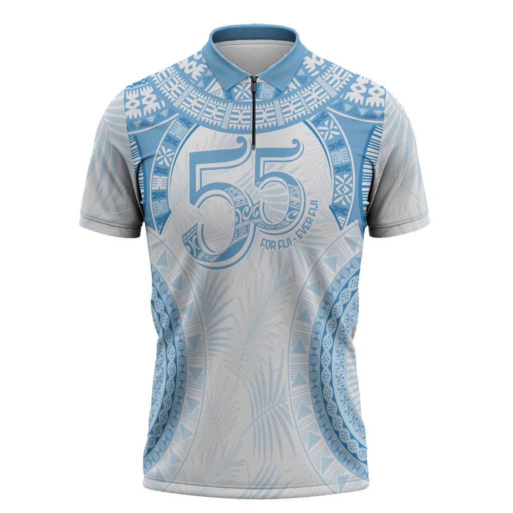 Bula Fiji Day 55th Anniversary Masi Tapa Zipper Polo Shirt Emerald Jubilee - Turquoise LT7 Turquoise - Polynesian Pride