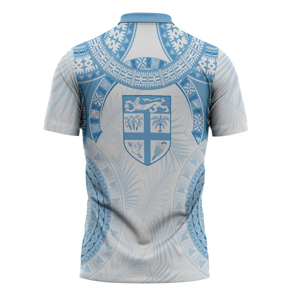 Bula Fiji Day 55th Anniversary Masi Tapa Zipper Polo Shirt Emerald Jubilee - Turquoise LT7 - Polynesian Pride