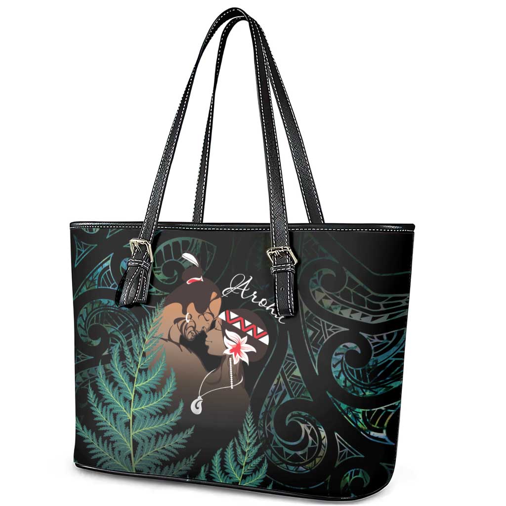 Maori Hongi Valentine Leather Tote Bag Aroha Ahau Ki A Koe