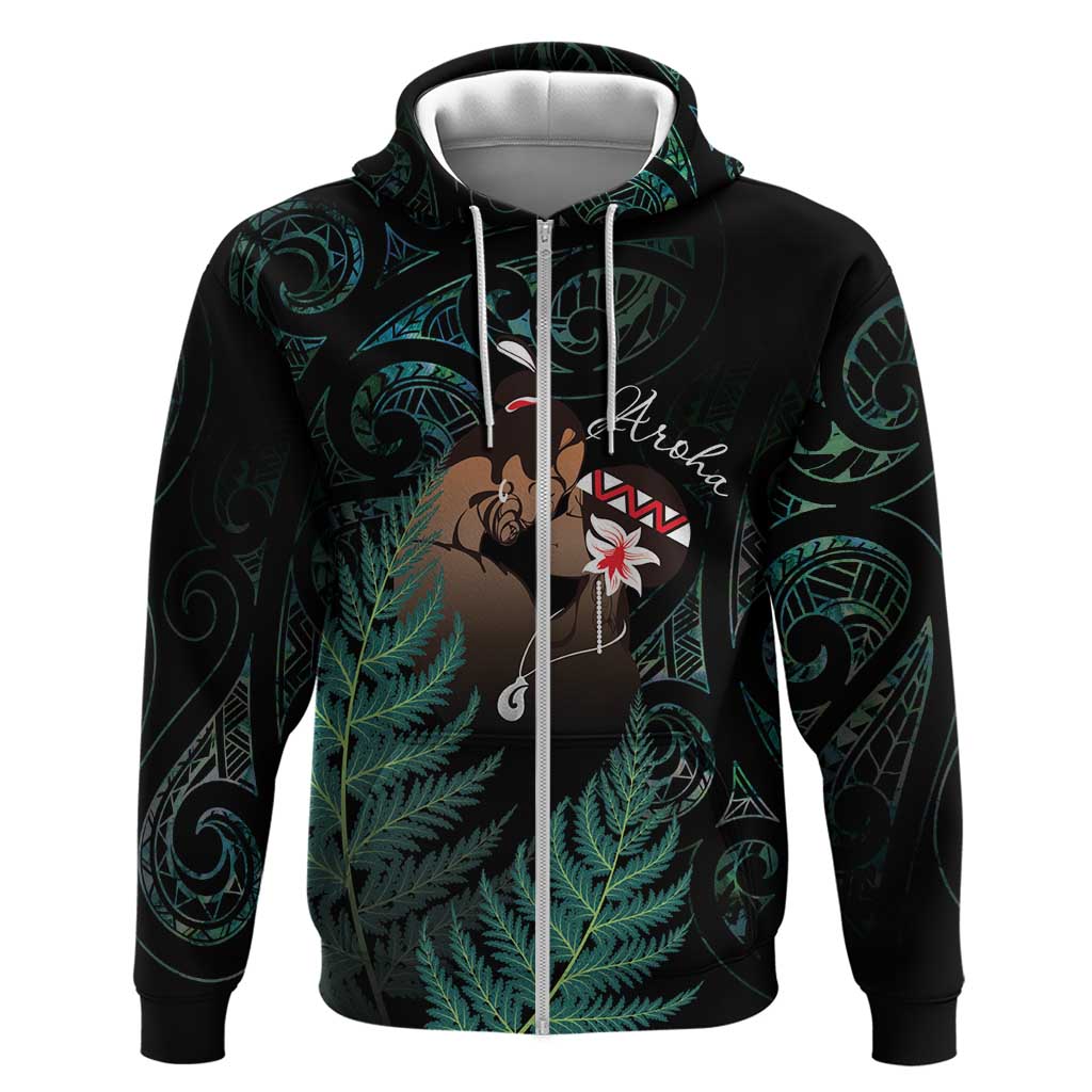 Maori Hongi Valentine Zip Hoodie Aroha Ahau Ki A Koe