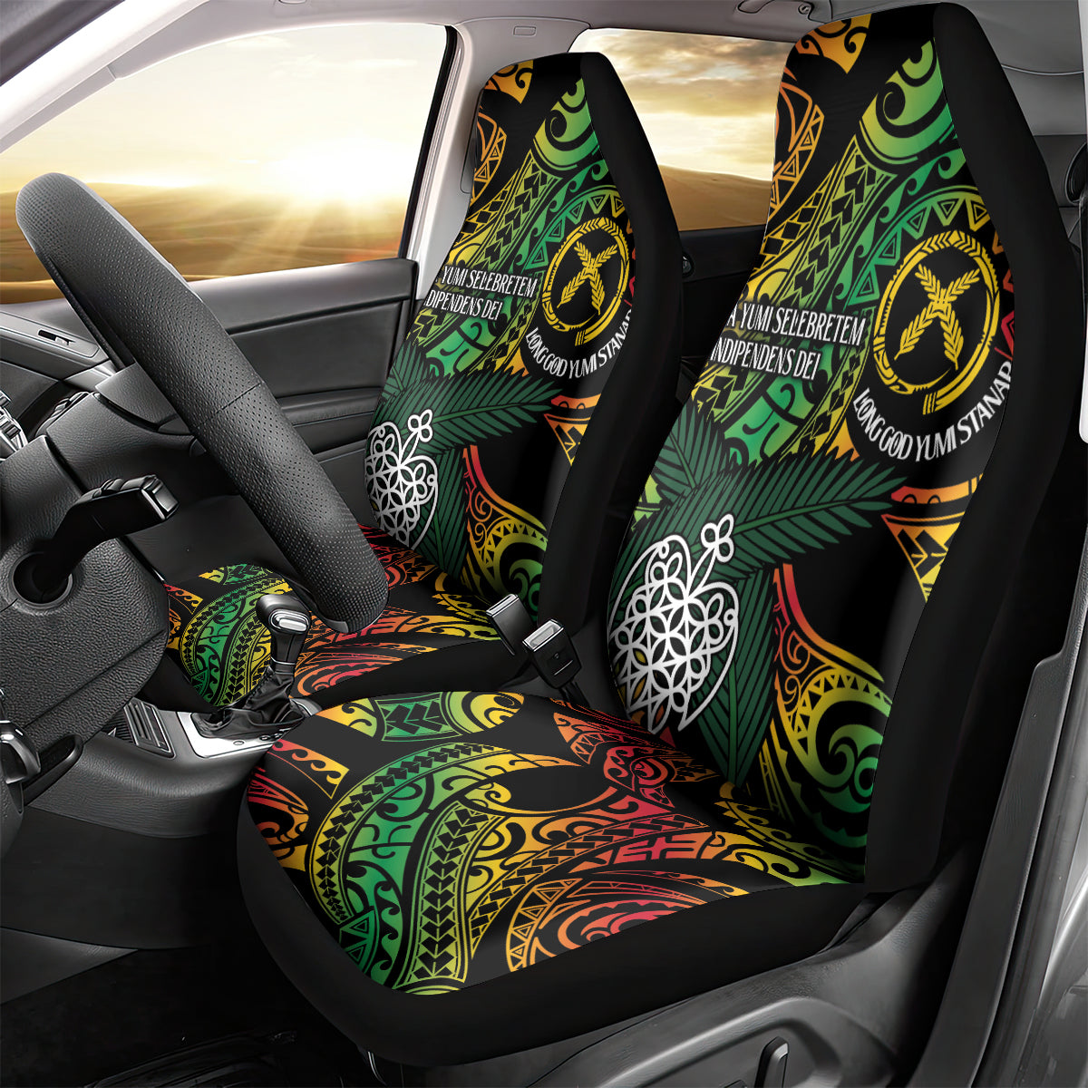 Vanuatu Indipendens Dei Car Seat Cover Mix Traditional Sand Drawing