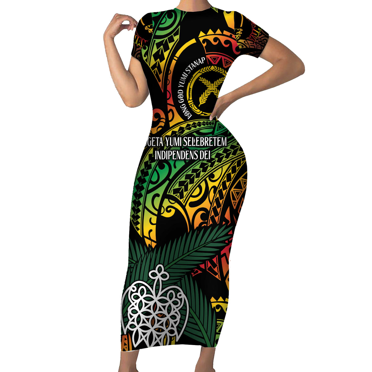 Vanuatu Indipendens Dei Family Matching Short Sleeve Bodycon Dress and Hawaiian Shirt Mix Traditional Sand Drawing