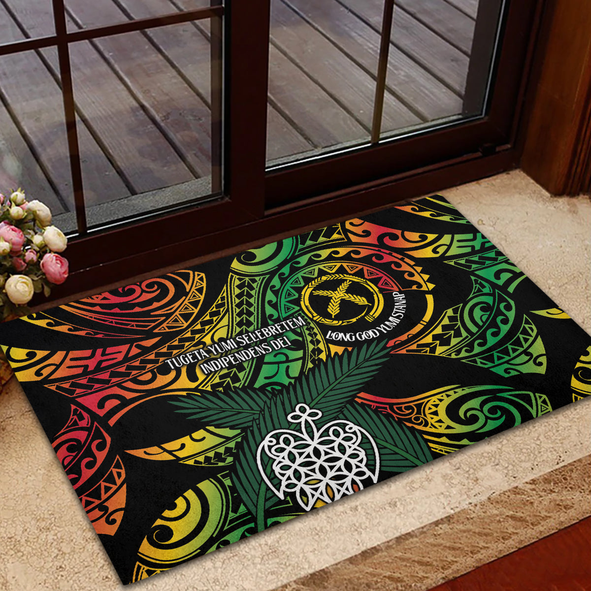 Vanuatu Indipendens Dei Rubber Doormat Mix Traditional Sand Drawing