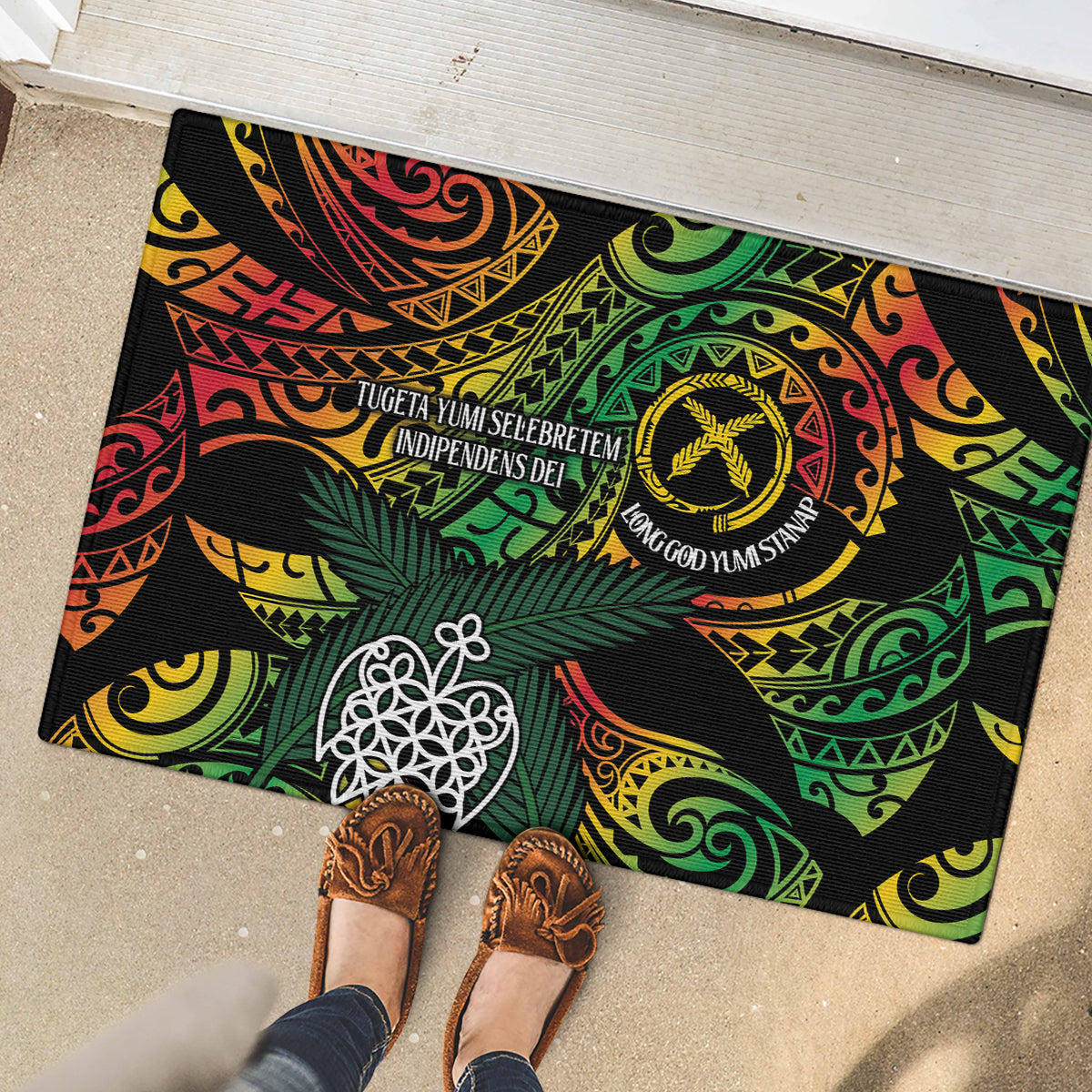 Vanuatu Indipendens Dei Rubber Doormat Mix Traditional Sand Drawing