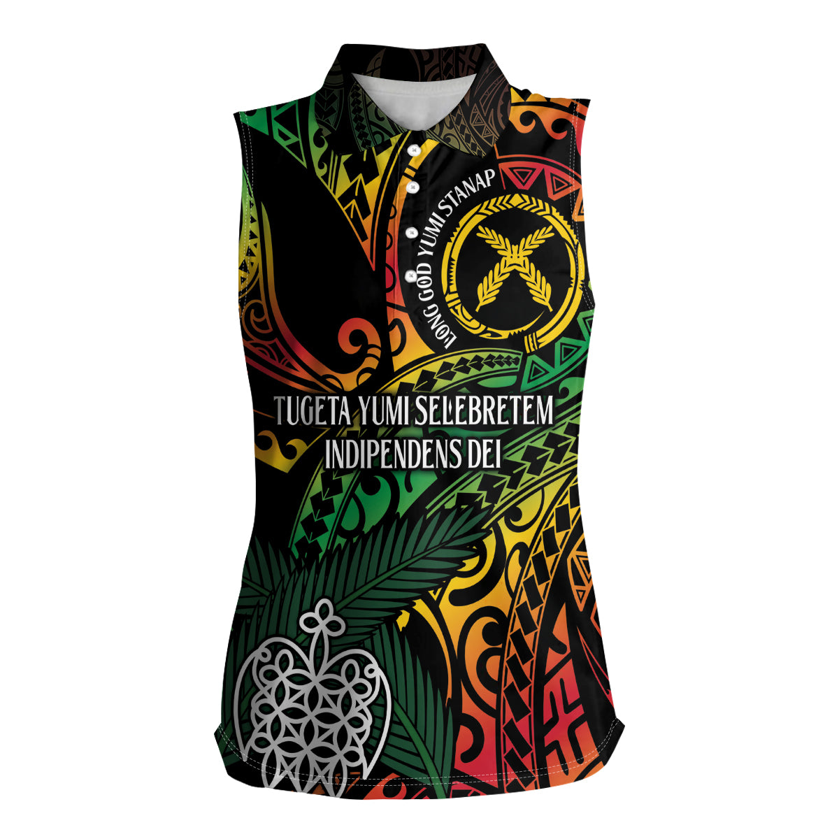 Vanuatu Indipendens Dei Women Sleeveless Polo Shirt Mix Traditional Sand Drawing