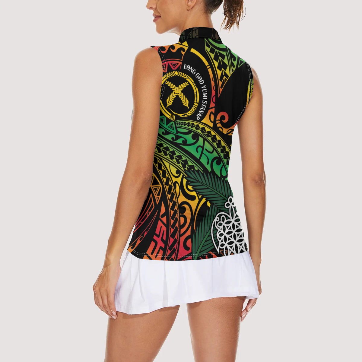 Vanuatu Indipendens Dei Women Sleeveless Polo Shirt Mix Traditional Sand Drawing