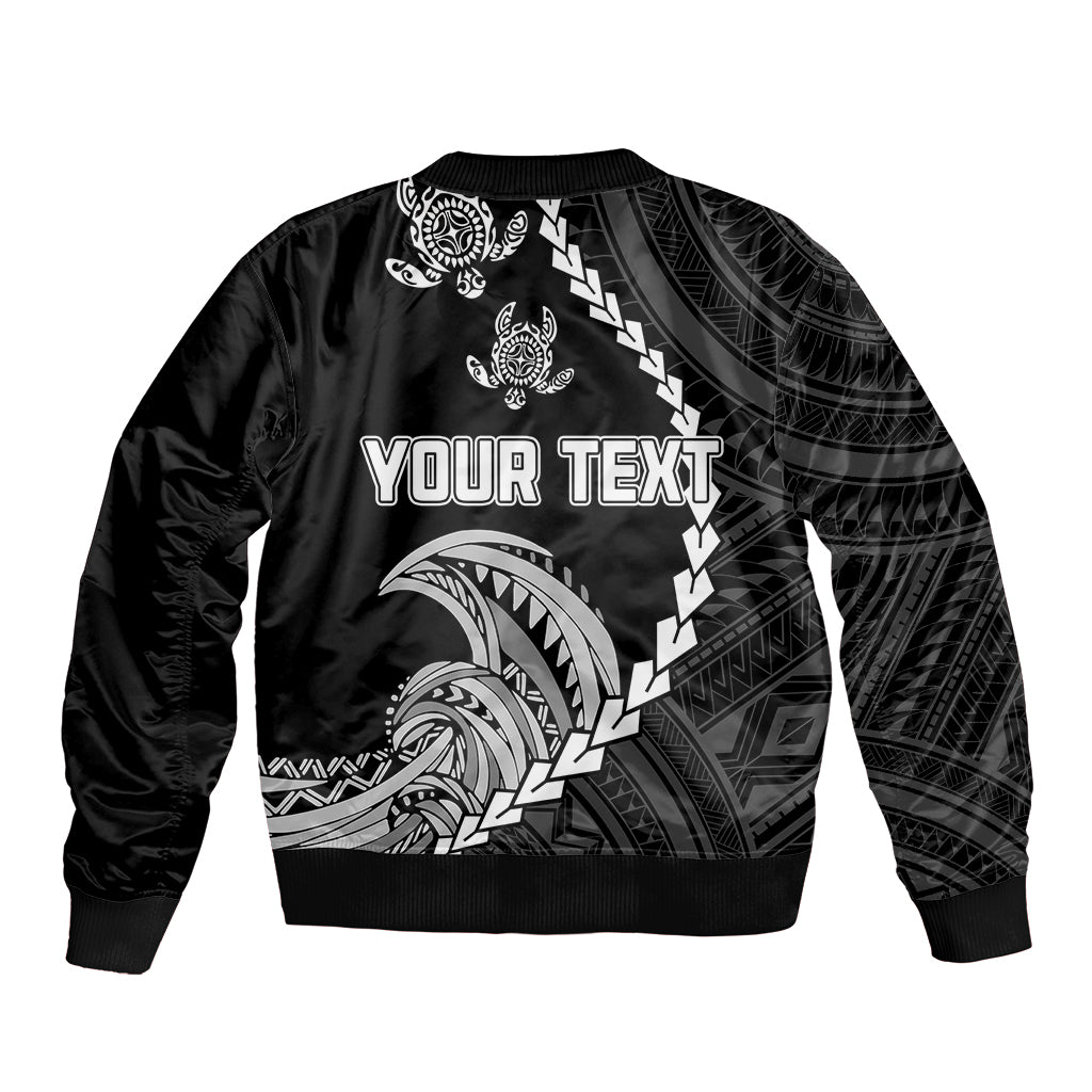 Personalised Guam Bomber Jacket Tribal Turtles Curves Style - Black LT7 - Polynesian Pride