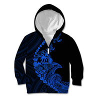 Personalised Guam Kid Hoodie Tribal Turtles Curves Style - Blue LT7 Zip Hoodie Blue - Polynesian Pride