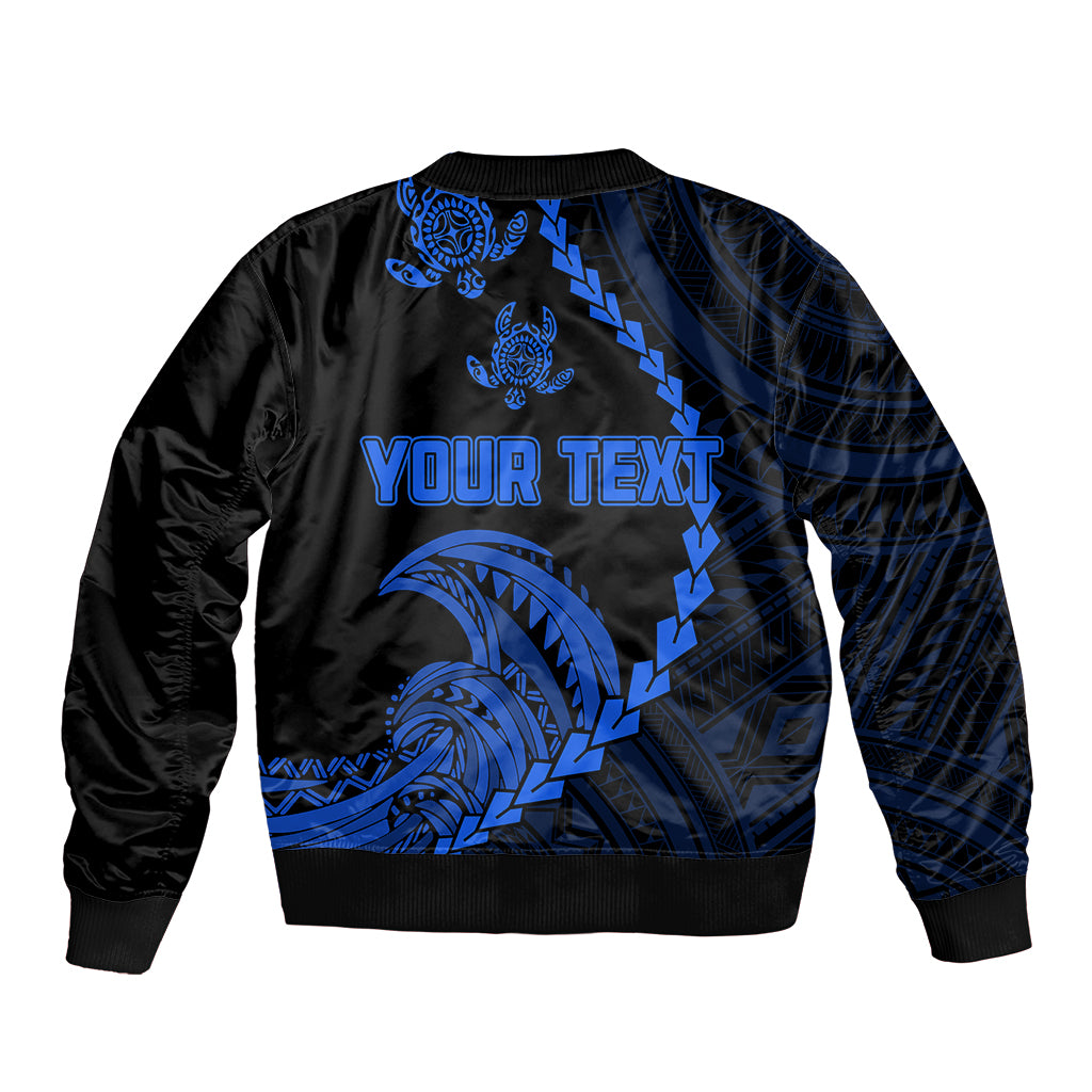 Personalised Guam Sleeve Zip Bomber Jacket Tribal Turtles Curves Style - Blue LT7 - Polynesian Pride