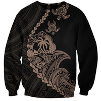 Personalised Guam Sweatshirt Tribal Turtles Curves Style - Brown LT7 Unisex Brown - Polynesian Pride