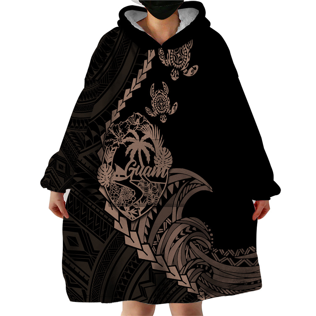 Personalised Guam Wearable Blanket Hoodie Tribal Turtles Curves Style - Brown LT7 - Polynesian Pride