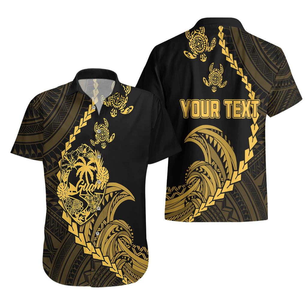 Personalised Guam Hawaiian Shirt Tribal Turtles Curves Style - Gold LT7 - Polynesian Pride