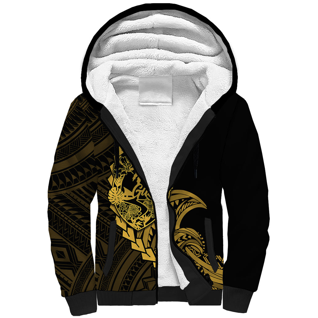 Personalised Guam Sherpa Hoodie Tribal Turtles Curves Style - Gold LT7 Unisex Gold - Polynesian Pride