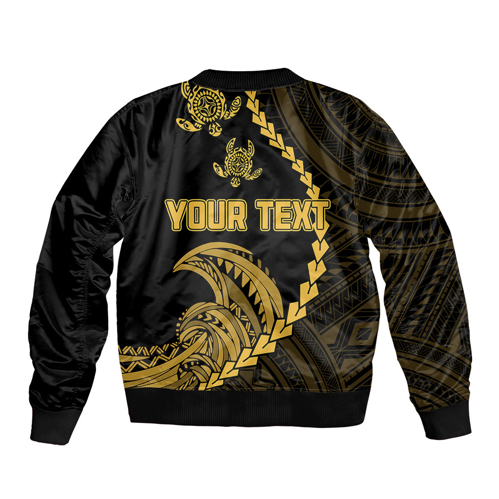 Personalised Guam Sleeve Zip Bomber Jacket Tribal Turtles Curves Style - Gold LT7 - Polynesian Pride