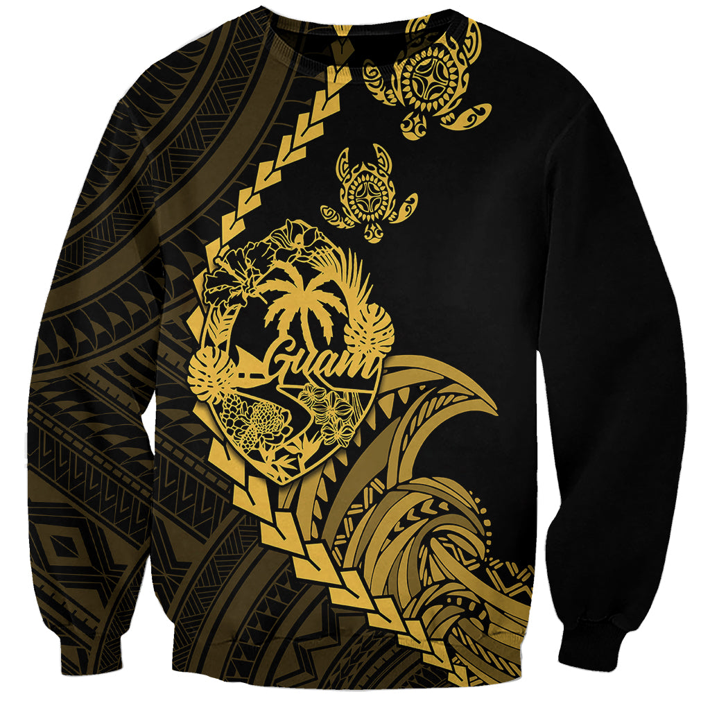 Personalised Guam Sweatshirt Tribal Turtles Curves Style - Gold LT7 Unisex Gold - Polynesian Pride
