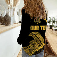 Personalised Guam Women Casual Shirt Tribal Turtles Curves Style - Gold LT7 - Polynesian Pride
