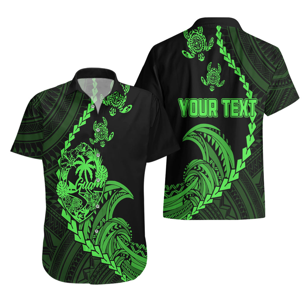 Personalised Guam Hawaiian Shirt Tribal Turtles Curves Style - Green LT7 - Polynesian Pride