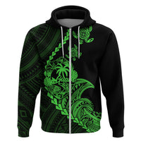 Custom Guam Hoodie Tribal Turtles Curves Style Green LT7 Zip Hoodie Green - Polynesian Pride