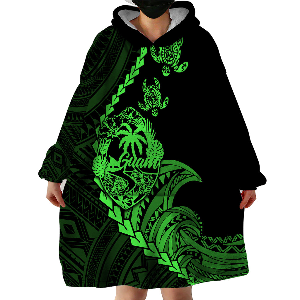 Personalised Guam Wearable Blanket Hoodie Tribal Turtles Curves Style - Green LT7 - Polynesian Pride