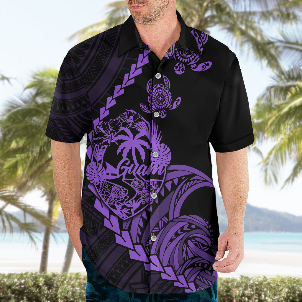Personalised Guam Hawaiian Shirt Tribal Turtles Curves Style - Purple LT7 - Polynesian Pride