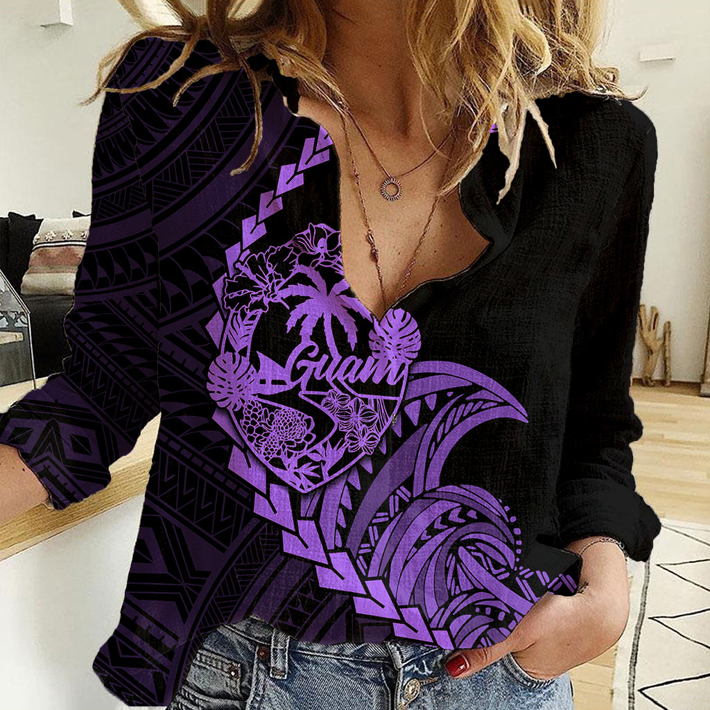 Personalised Guam Women Casual Shirt Tribal Turtles Curves Style - Purple LT7 Female Purple - Polynesian Pride