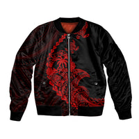 Personalised Guam Bomber Jacket Tribal Turtles Curves Style - Red LT7 Unisex Red - Polynesian Pride
