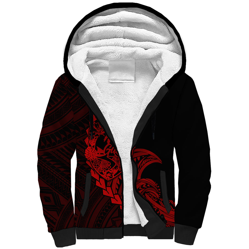 Personalised Guam Sherpa Hoodie Tribal Turtles Curves Style - Red LT7 Unisex Red - Polynesian Pride