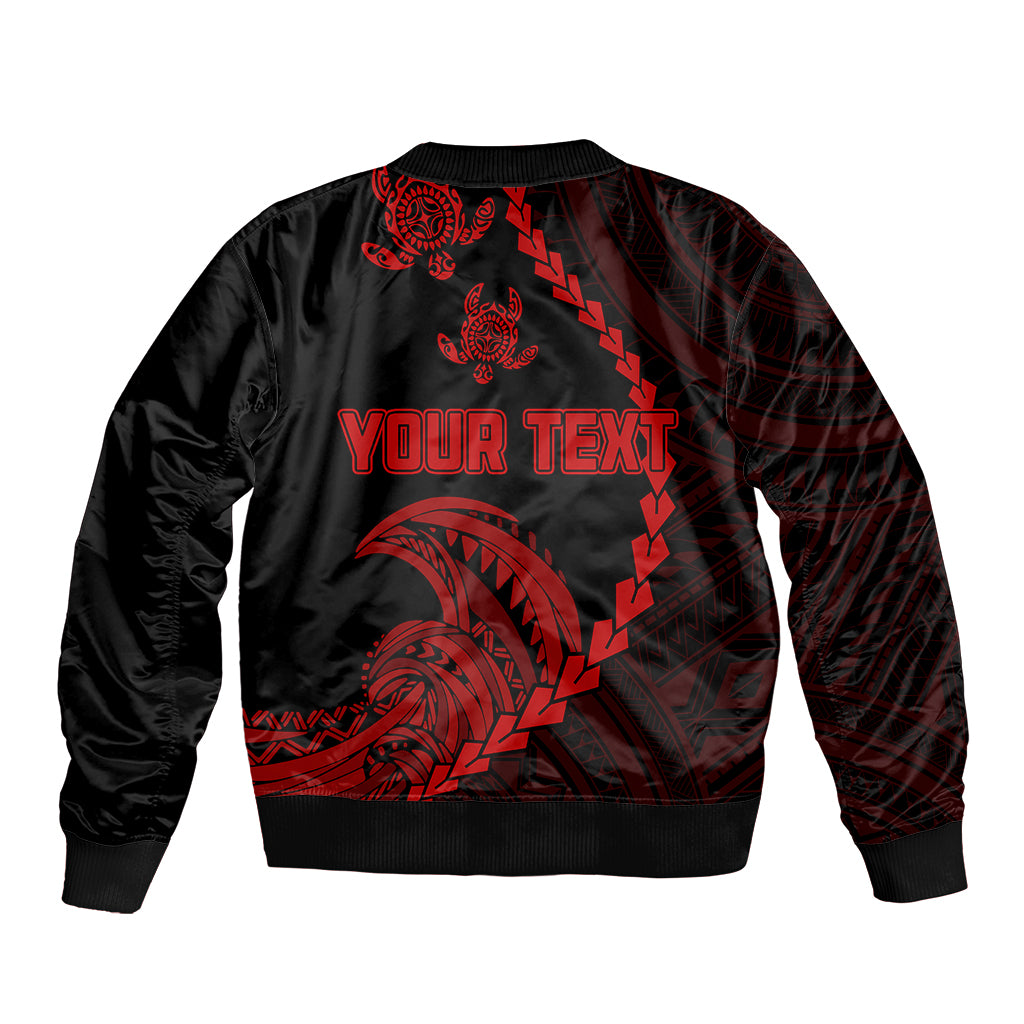 Personalised Guam Sleeve Zip Bomber Jacket Tribal Turtles Curves Style - Red LT7 - Polynesian Pride