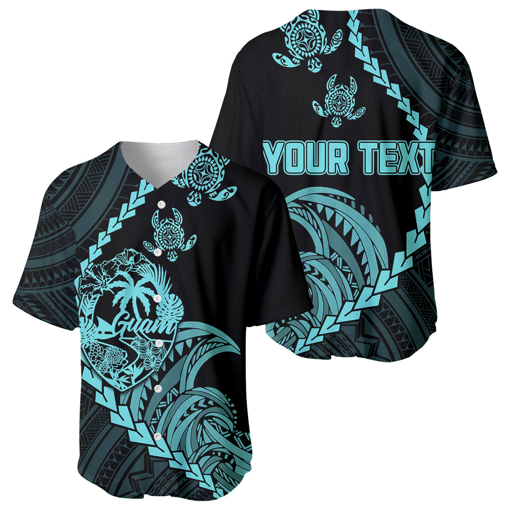 Personalised Guam Baseball Jersey Tribal Turtles Curves Style - Turquoise LT7 - Polynesian Pride
