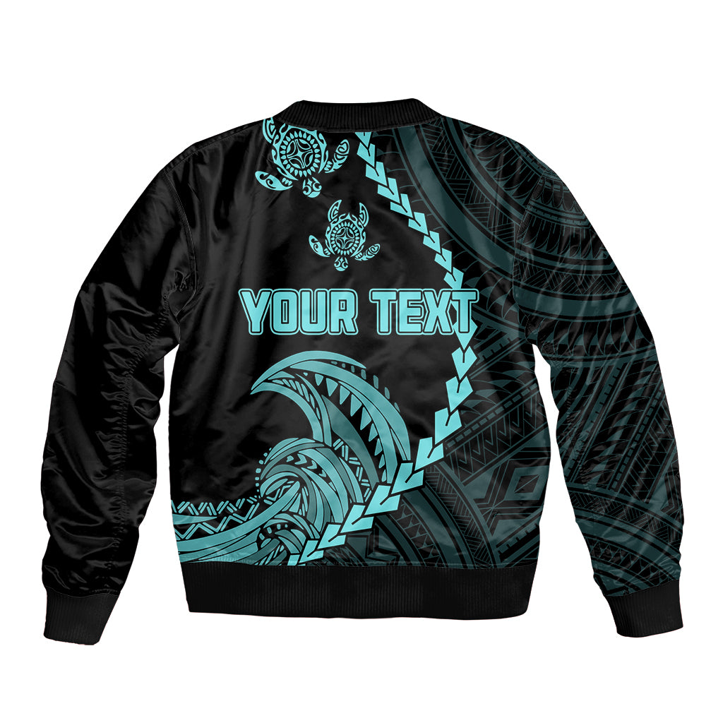 Personalised Guam Bomber Jacket Tribal Turtles Curves Style - Turquoise LT7 - Polynesian Pride