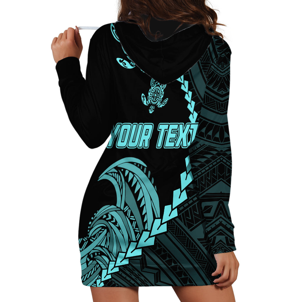 Personalised Guam Hoodie Dress Tribal Turtles Curves Style - Turquoise LT7 - Polynesian Pride
