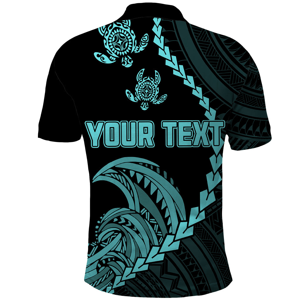 Custom Guam Polo Shirt Tribal Turtles Curves Style Turquoise LT7 - Polynesian Pride