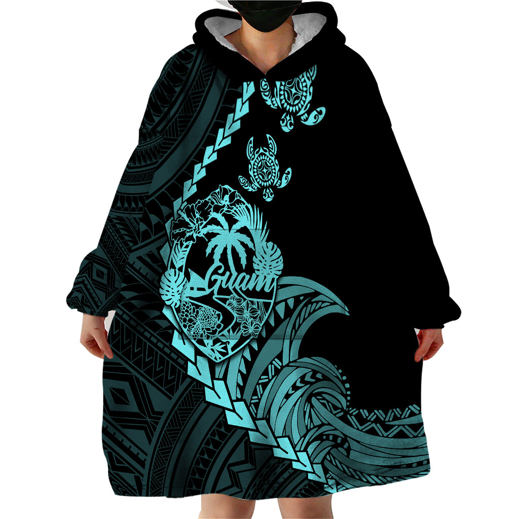 Personalised Guam Wearable Blanket Hoodie Tribal Turtles Curves Style - Turquoise LT7 - Polynesian Pride