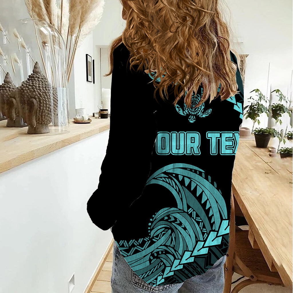 Personalised Guam Women Casual Shirt Tribal Turtles Curves Style - Turquoise LT7 - Polynesian Pride