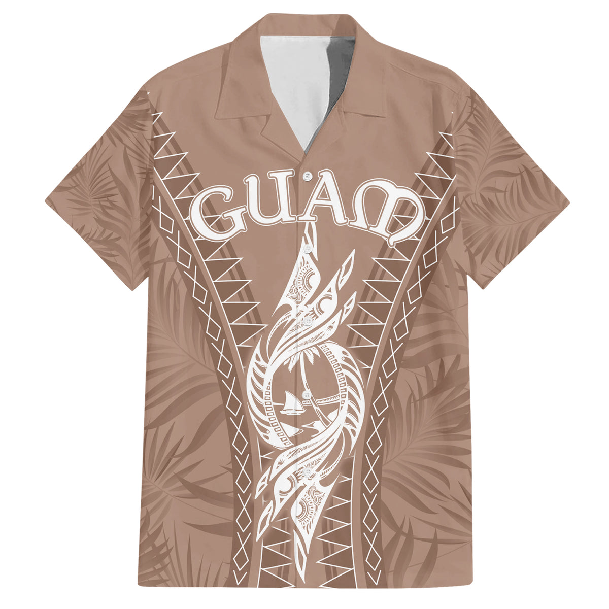 Personalised Guam Hawaiian Shirt Chamoro Latte Stone Mix Tropical - Brown LT7 Brown - Polynesian Pride